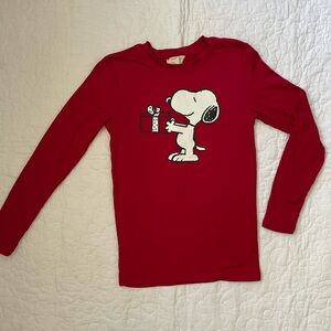 Munki Munki Red Kids Peanuts Snoopy Christmas Pajama Long Sleeve Shirt